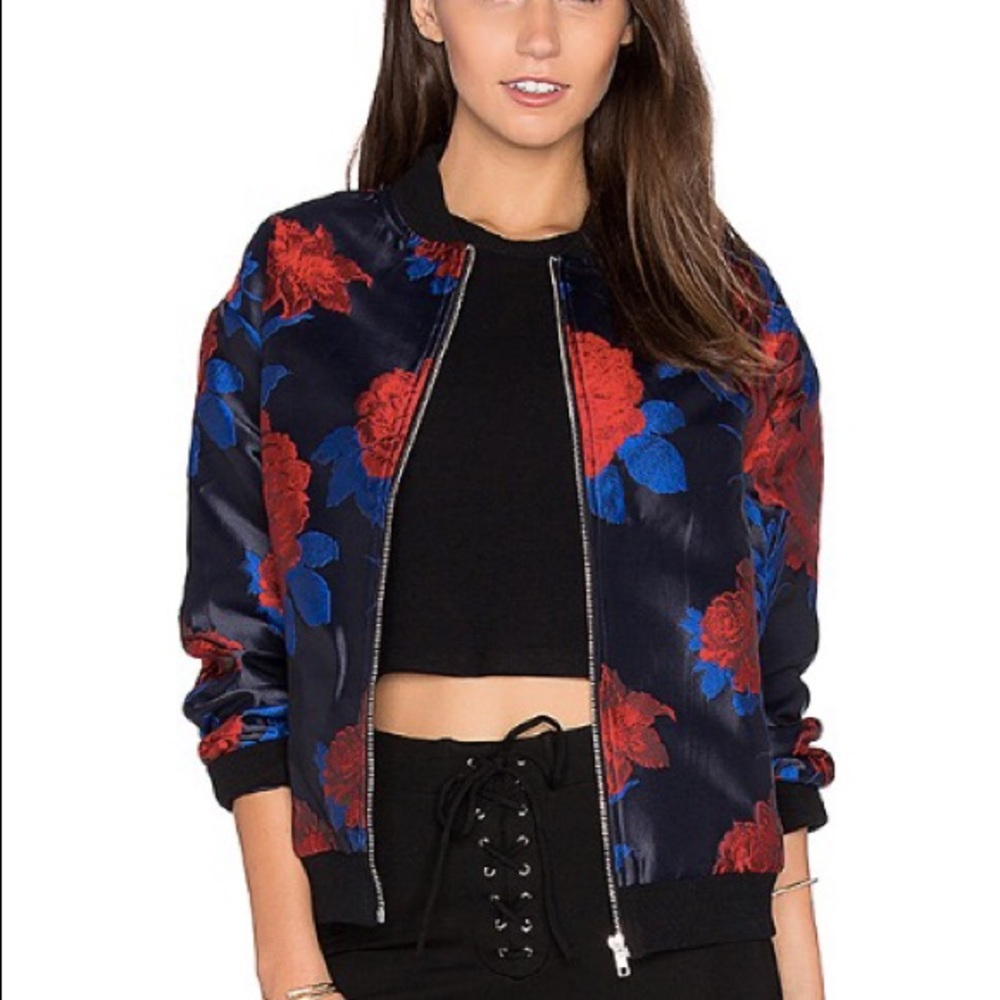 Silky Embossed Floral Bomber Jacket